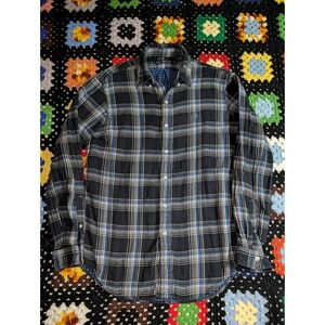 Ralph Lauren Polo Flannel Button Down Blue Black Plaid Shirt Men's Medium
